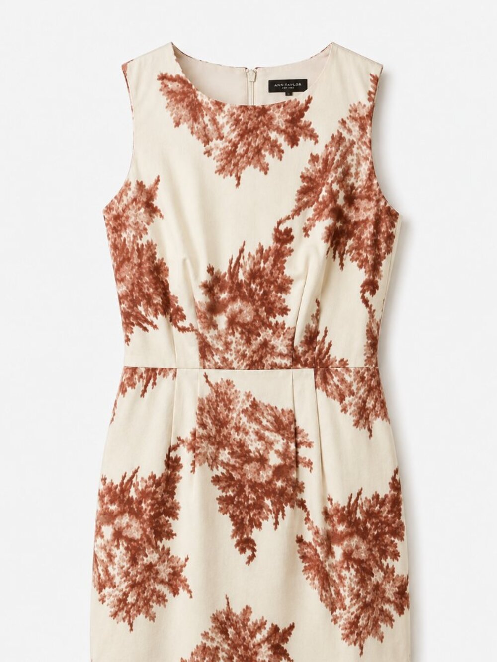 ANN TAYLOR Silk Cotton Sleeveless Fit & Flare Red/Brown Botanical Fall Dress